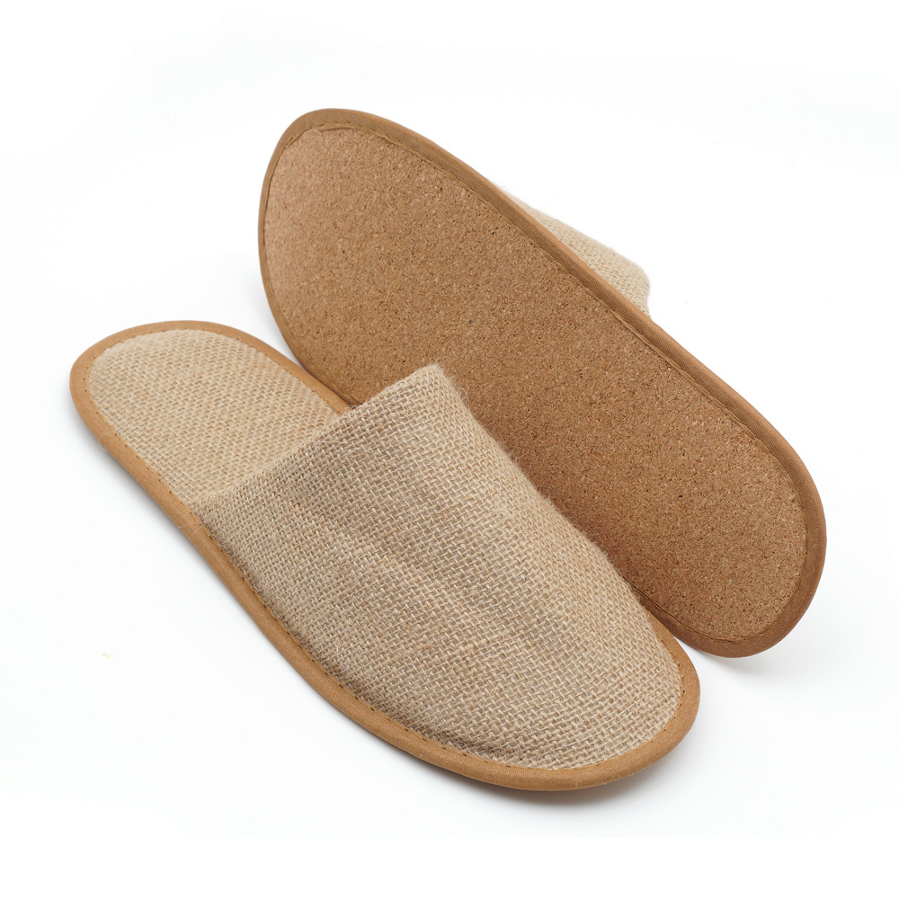 burlap hotel slippers